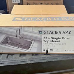 Glacier Bay Bratten 33 in. Drop-In Single Bowl 18 Gauge Stainless Steel Kitchen Sink with Pull-Down