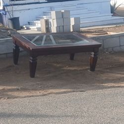 Nice Dark Wood Table With Glass Inlay
