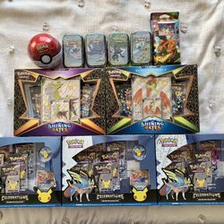 Pokemon Sealed lot! Celebrations Collection & shining Fates Boxes And Tins