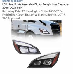 LED Headlights Assembly Fit for Freightliner Cascadia 2018-2024 Pair Recoolery Pair LED Headlights Fit for 2018-2024 Freightliner Cascadia, Left & Rig