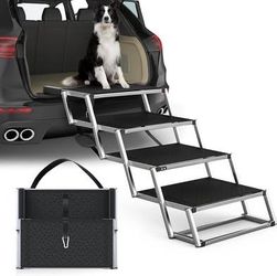 New Extra Wide Dog Stairs for Large Dogs, Foldable Dog Ramp for Car with Non-Slip Surface, 4 Steps