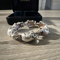 Rare Vintage Tiffany & Co Sterling Silver Lucky Elephant Bracelet 7.5"