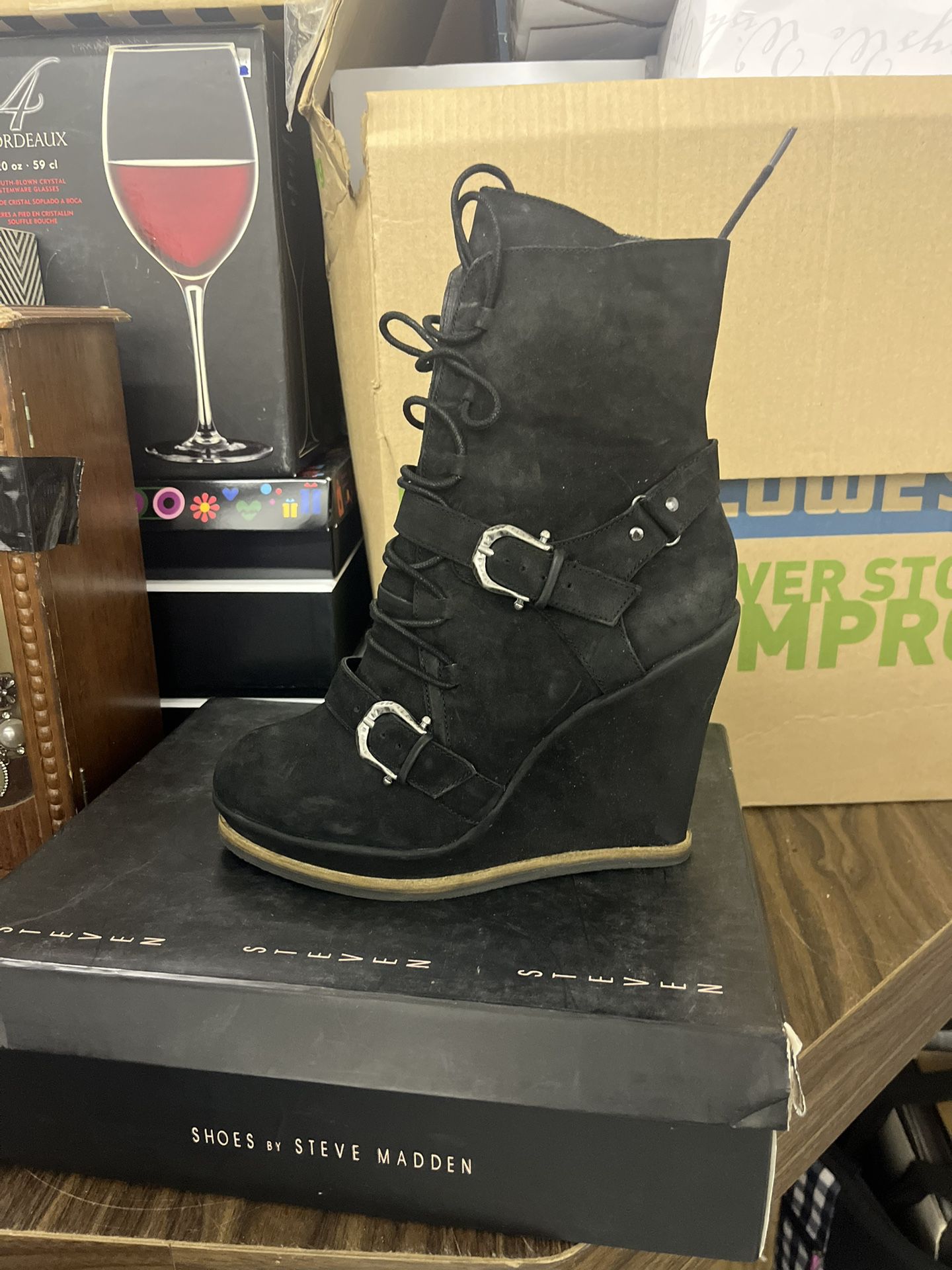 Steve Madden Brand New Black Wedge Booties Size 9.5
