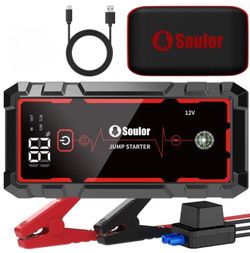 6000A Jump Starter Car Jumper Starter Portable Battery Booster Pack Jump Box with LED Display, LED Light and Jumper Cables(10.0L Gas and 10.0L Diesel)