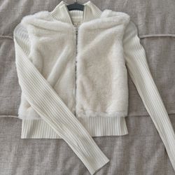 Cream Faux Fur Zip Up Jacket Size S New With Tag