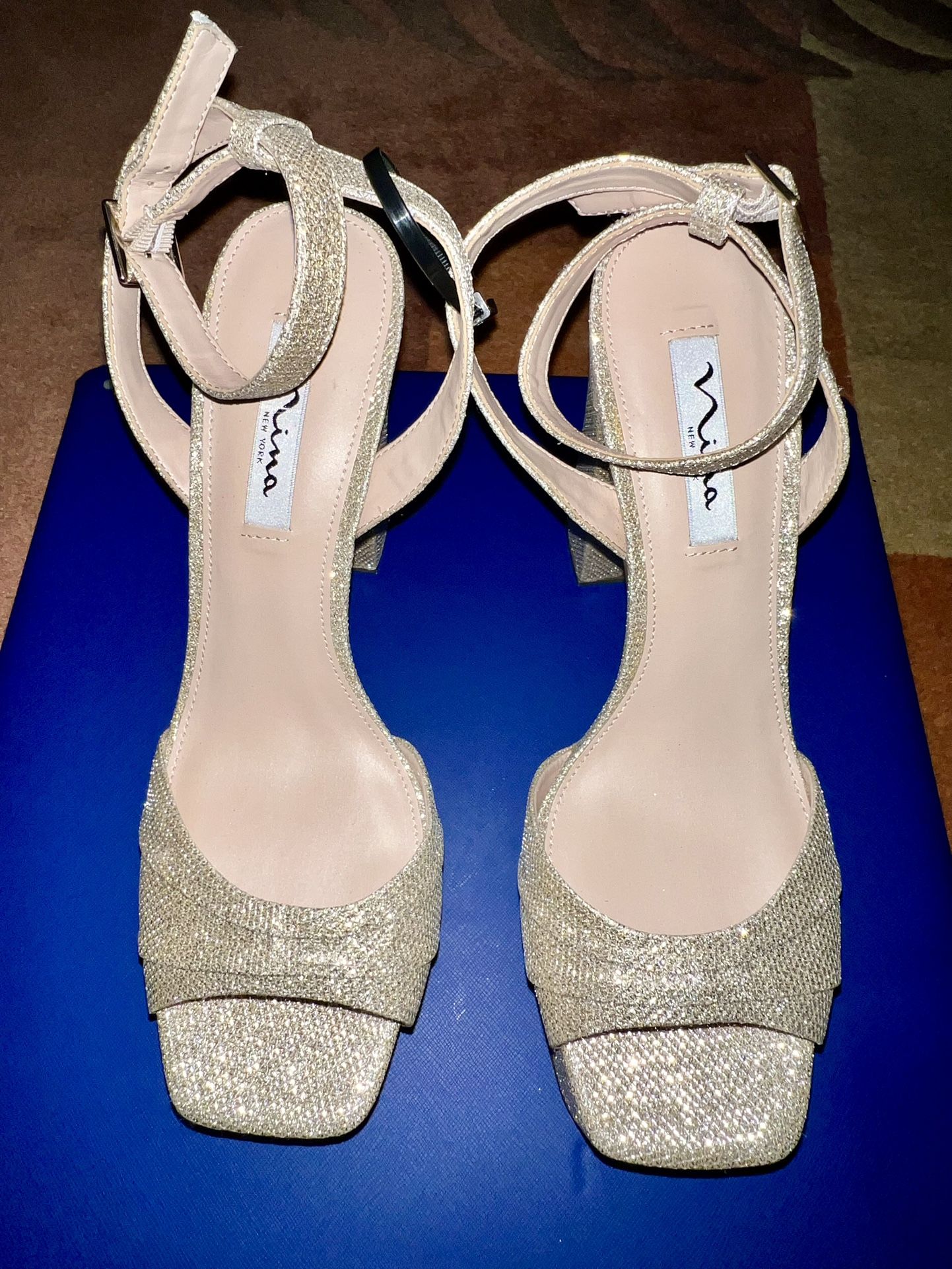 Gold Glitter Platform Heels, Size 9.5; $25.00