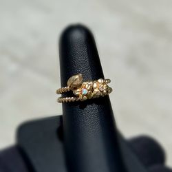 Jewelry Antique 14k solid yellow gold natural diamonds 0.06CTW rings double flowers sz 6.00