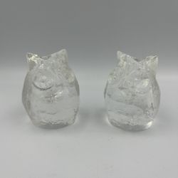 Mid Century Modern Art Glass Owl candle holder set of 2