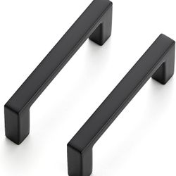 25 Pack Matte Black Cabinet Pulls, 2-1/2 Inch (64mm) Hole Center Slim Kitchen Handles, Square Drawer Pulls for Cabinets & Cupboards, Hardware