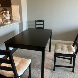 IKEA HÄGERSNÄS Bar Table + 3 Bar Stools w/ Cushions – Black Stained Pines
