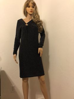 Michael Kors Women's Medium Black Sparkly Silver Shimmer Stretchy Jersey Dress