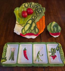 🥕 Vintage Ceramic Vegetable Serving Set – 3Piece Entertaining Collection 🥬