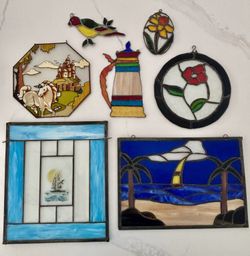 7 Pc. Lot of Stained Glass Pictures and Figurines