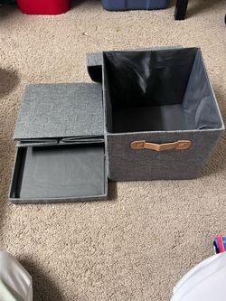 Gray Fabric Storage Box with Lid