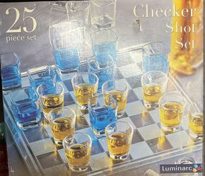 Glass Chess Board /Checkers Shot Set