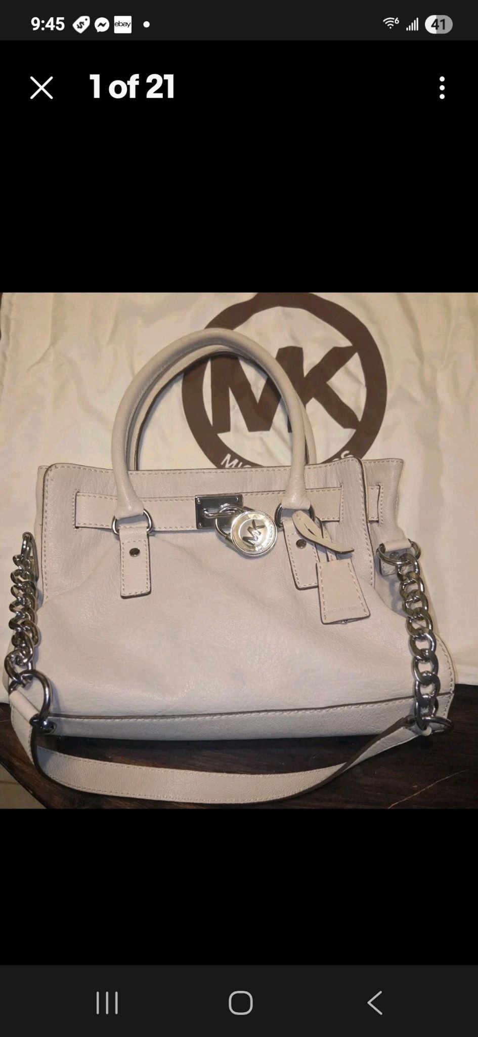 Michael Kors Hamilton While Leather Silver Chain With Dust Eiffel