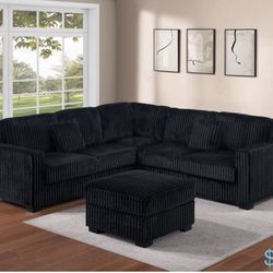 Corduroy Sectional Sofa With Ottoman