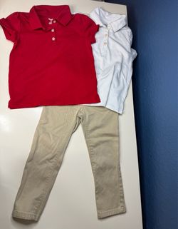 3T girl uniforms - red and white shirts, khaki pants