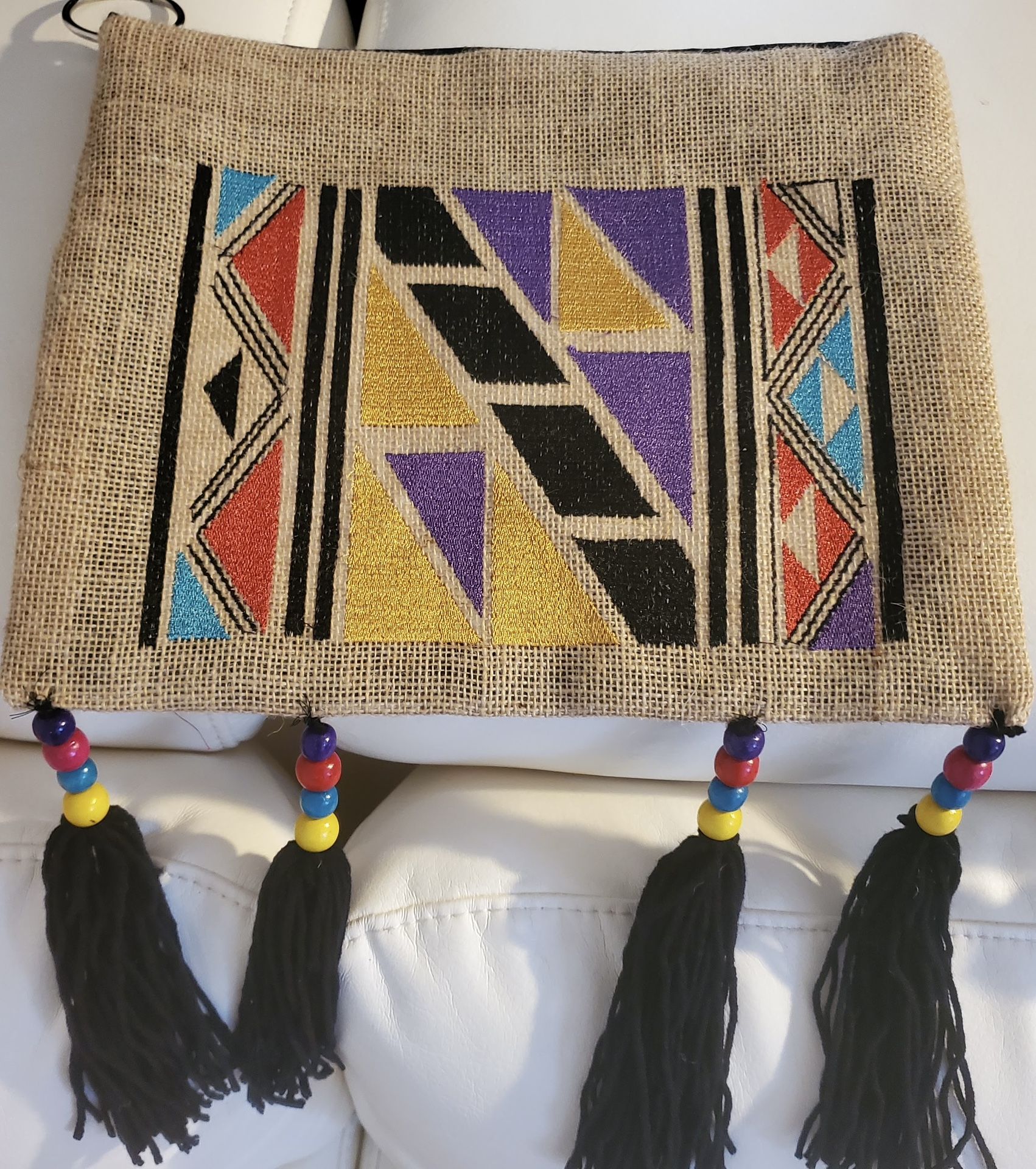 Bold Geometric Black Tassels Handmade Boho Hand Bag