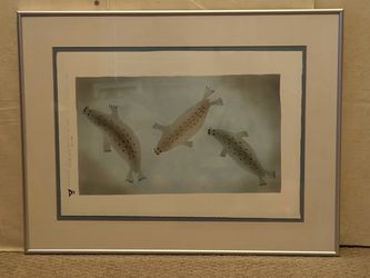 Framed Inuit Art Print of Seals