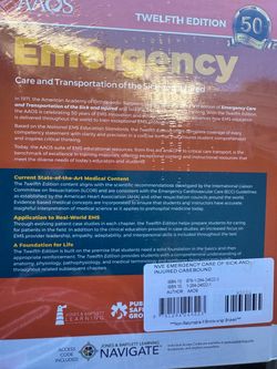 EMERGENCY AAOS TWELFTH EDITION EMERGENCY CARE AND TRANSPORTATION SICK AND INJURED AAOS. BRAND NEW !