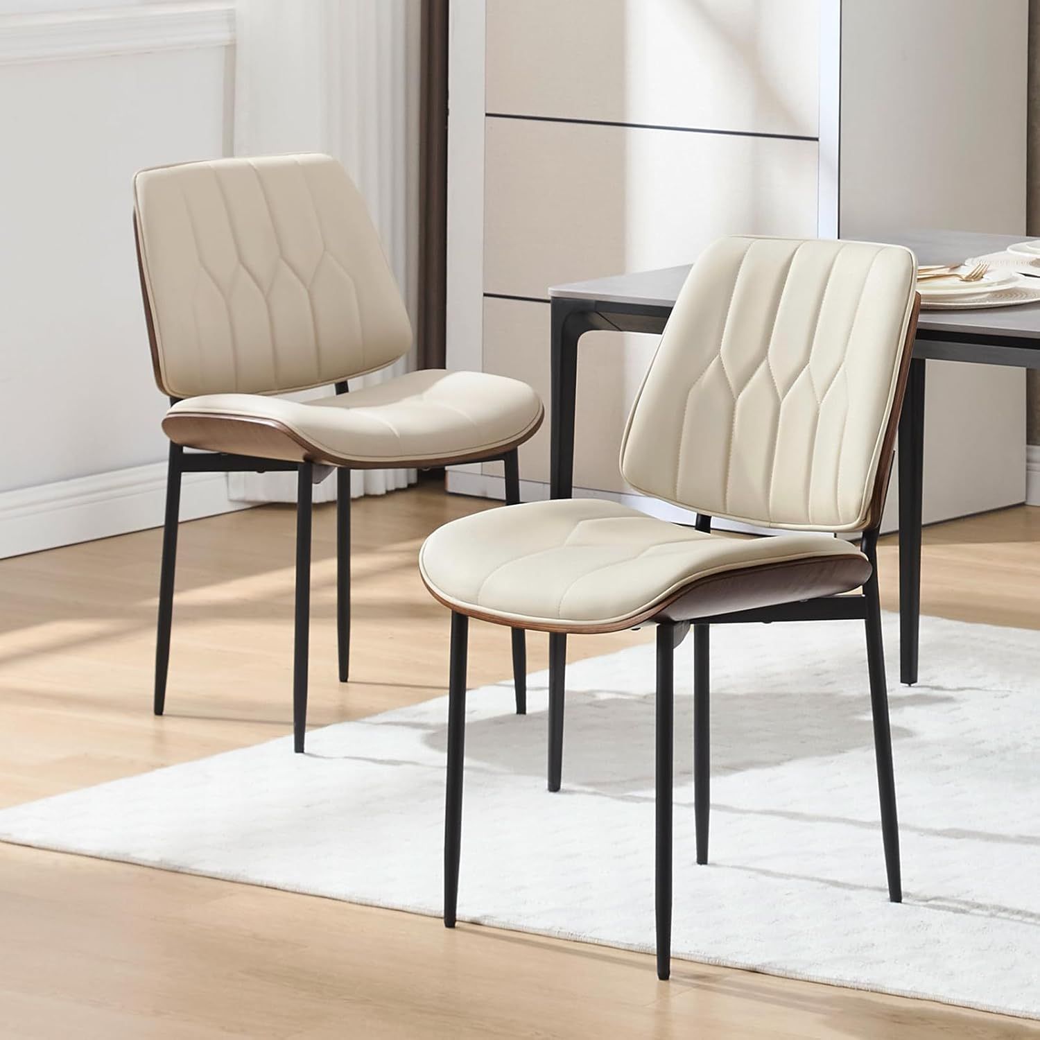 BV Mid Century Modern Dining Chairs Set of 2, Upholstered Pu Leather ...