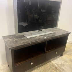 60” Wide Parquet Marble Tile Top Flat Panel TV Stand / Console Table 