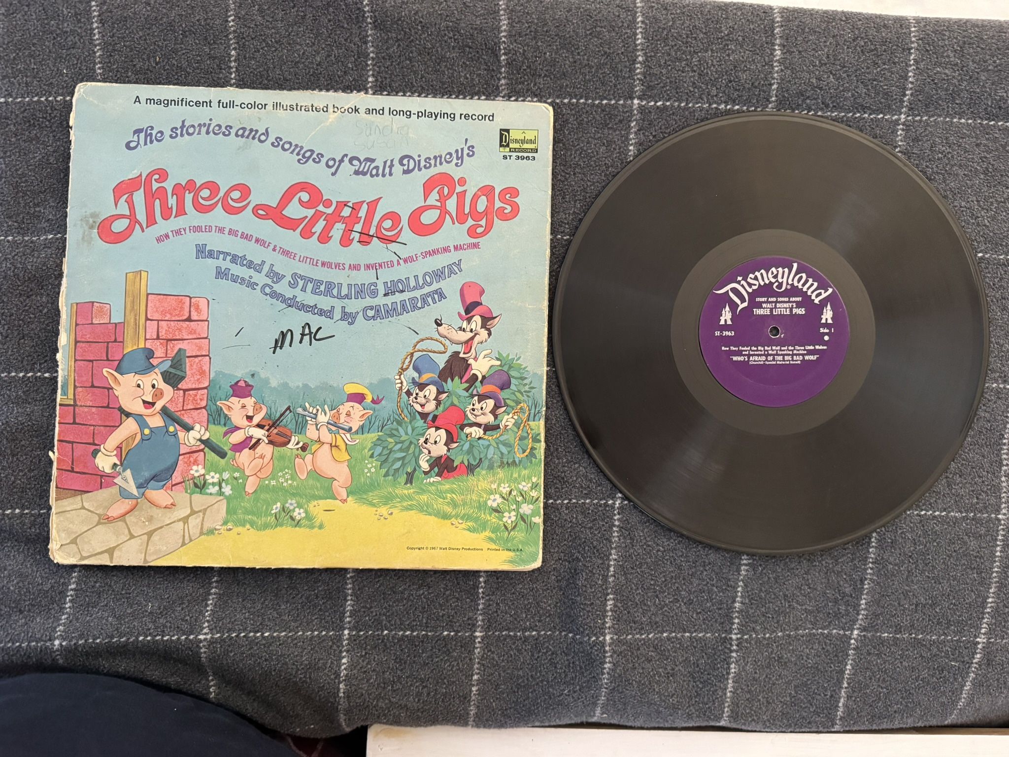 Walt Disney Three Little Pigs Book & Record Disneyland, Vinyl LP Album 1967