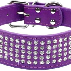 Dog Collar with Rhinestones Purple Size Small