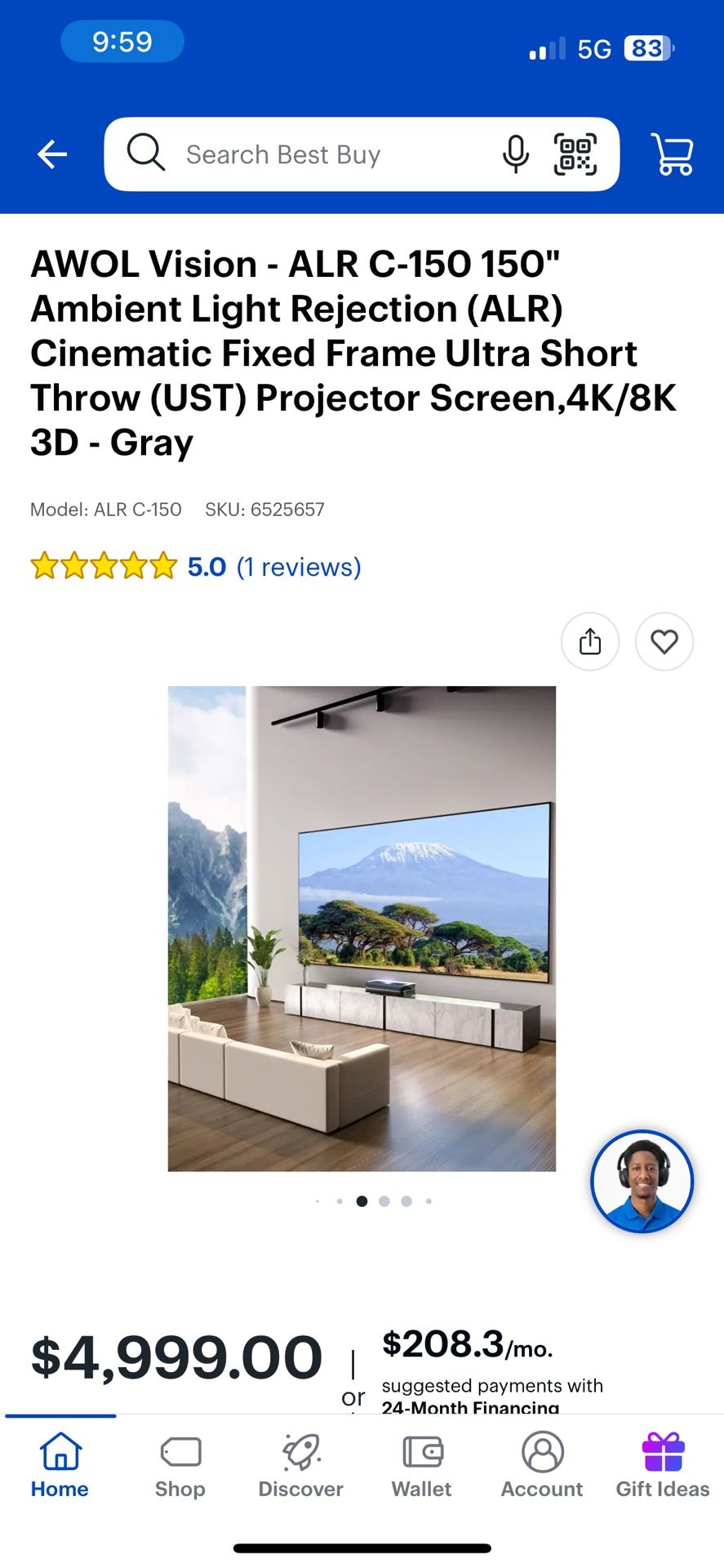 AWOL Vision - ALR C-150 150" Ambient Light Rejection (ALR) Cinematic Fixed Frame Ultra Short Throw (UST) Projector Screen,4K/8K 3D - Gray