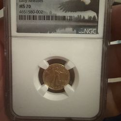 2018 Gold Coin Ms 70 Grade 1/10 Oz