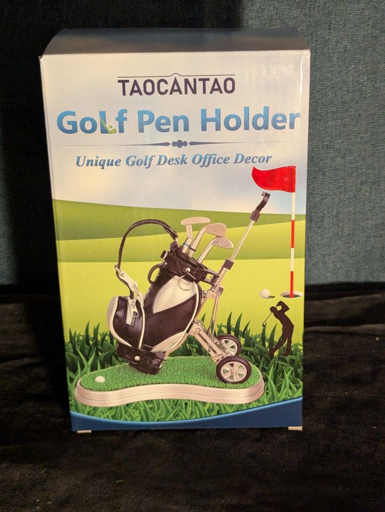 Golf Bag Desk Pen Holder + Pens - New (Open Box)