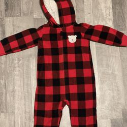 Plaid Baby Fleece Hooded Jumpsuit