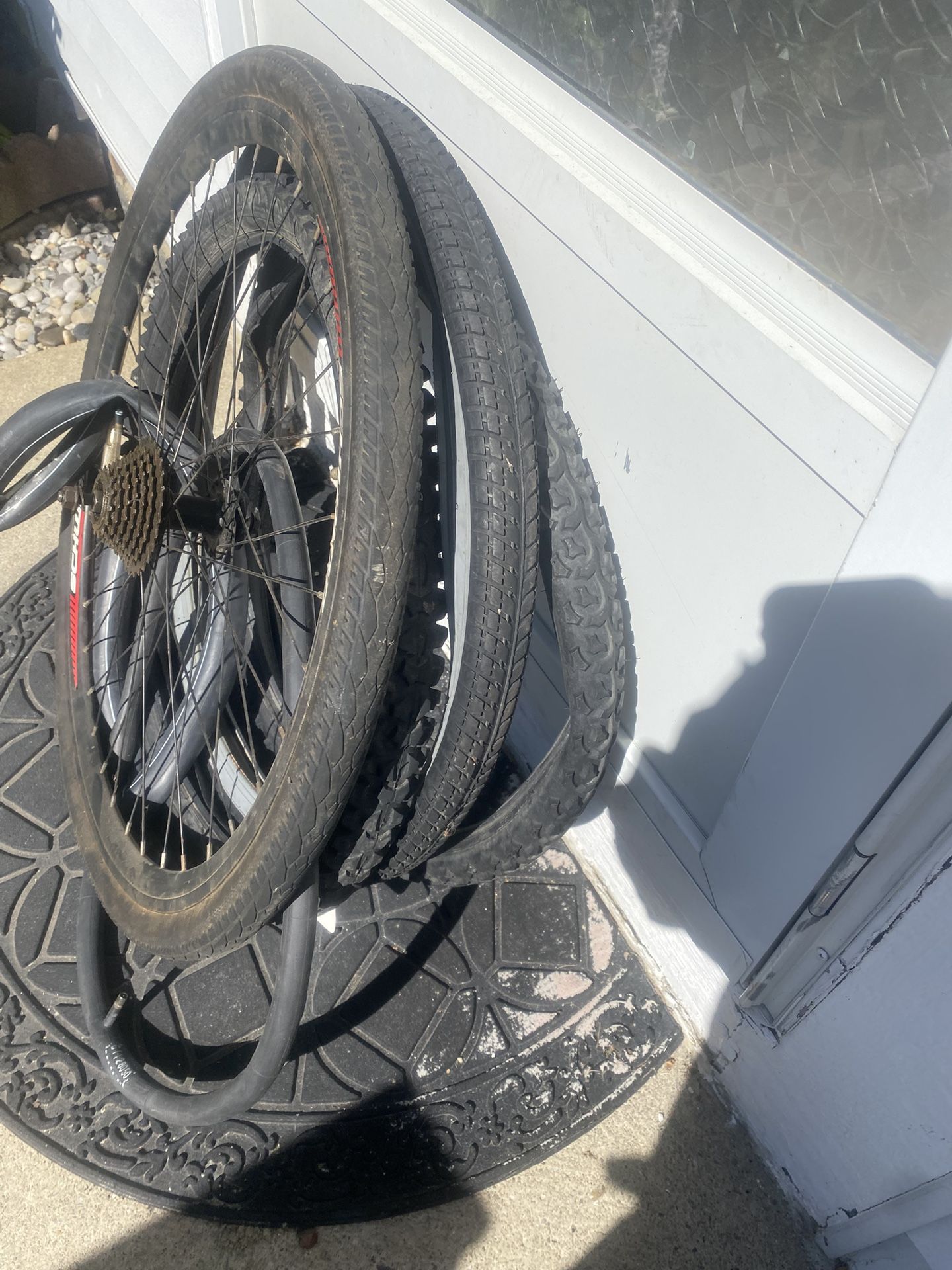Wheels from different bicycles, for a total of \$10