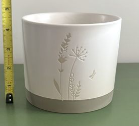 Small 5” Stoneware Round Cylinder Plant Flower Pot Planter No Drainage Hole Botanical Boho Cottage