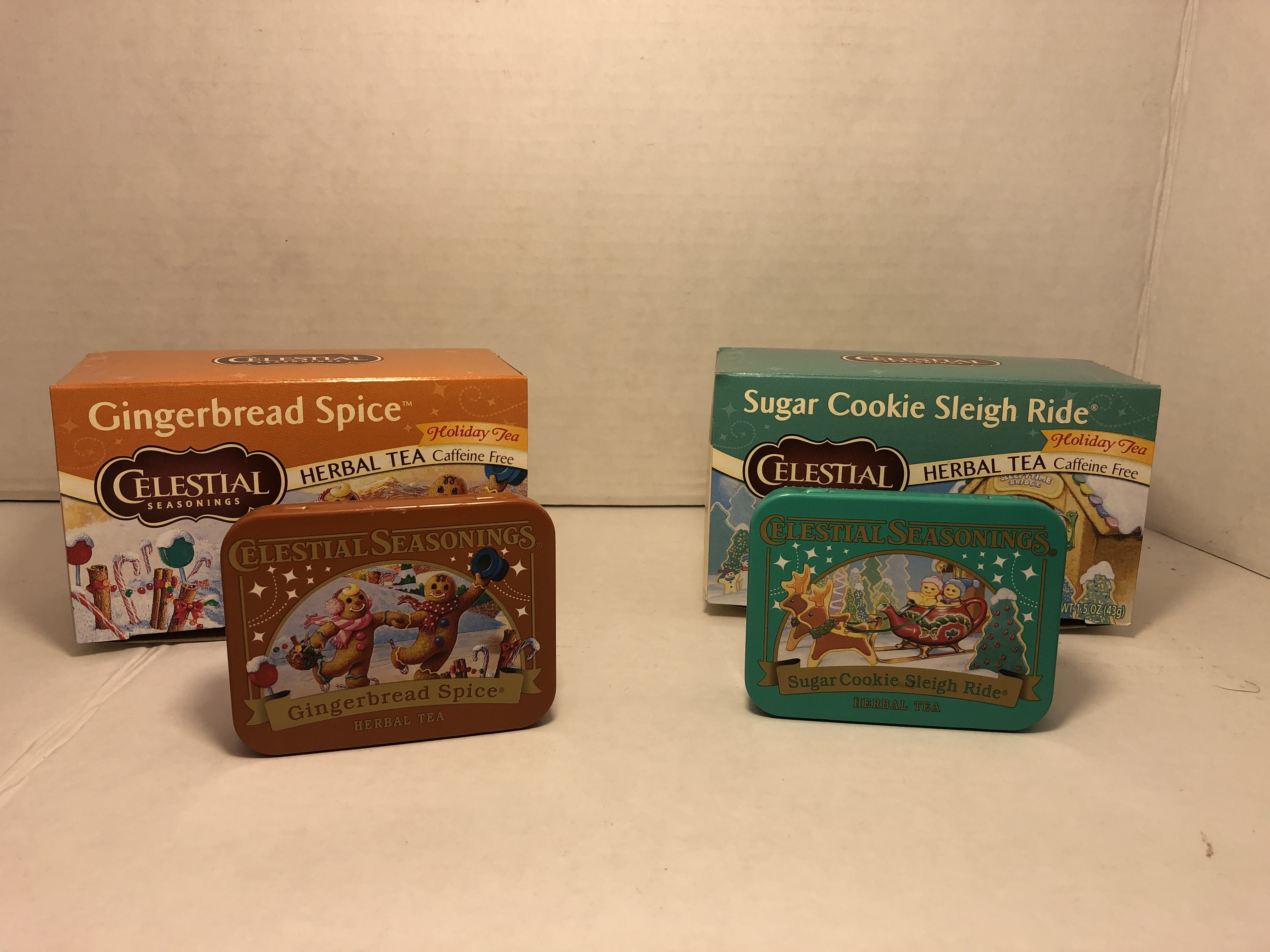 NEW Celestial Seasonings tea tins buyer will receive Sugar Cookie Sleigh Ride & Gingerbreak Spice tea tins