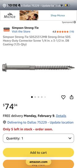 Simpson Strong-Tie SDS25312MB Strong-Drive SDS Heavy-Duty Connector Screw 1/4 in. x 3-1/2 in. DB Coating (125-Qty)