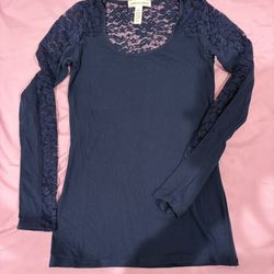 Lacy Long Sleeve Top Navy Size S
