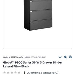 Used Global 3 Drawer Black File Cabinet