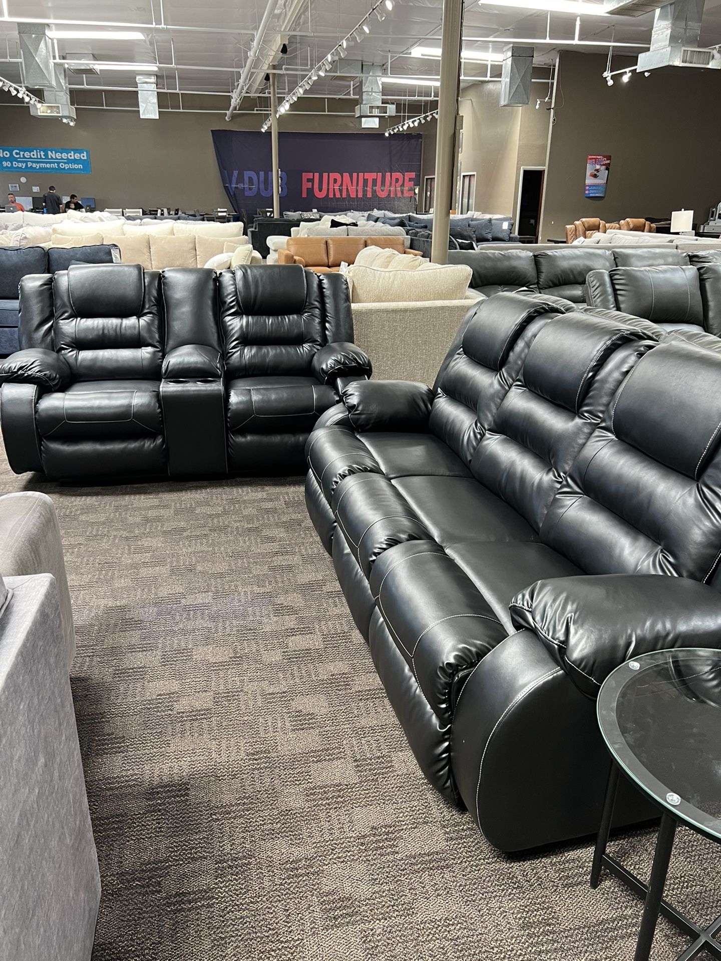 Black Leather Reclining Sofa Set