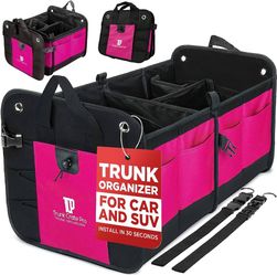 TRUNKCRATEPRO Premium Multi Compartments Collapsible Portable Trunk Organizer for auto, SUV, Truck, Minivan (Black) (Regular, Pink)