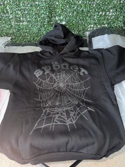 Sp5der Black Hoodie with Web Graphic