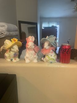 Ceramic Easter Bunny Figurines Set of 3
