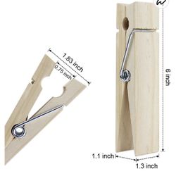 6 Inch, Giant Clothespins, Jumbo Wood Clips