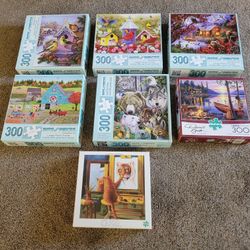 BARGAIN! Seven (7) 300-Piece Large Size Jigsaw Puzzles (NAME BRAND) 