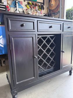 Black Wood Wine Cabinet / Buffet Cabinet with Wine Rack - $60
