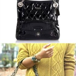 COACH Authentic Poppy Liquid Gloss Quilted Slim Tote Purse Bag Black