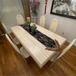 Stone International Travertine Dining Table Set