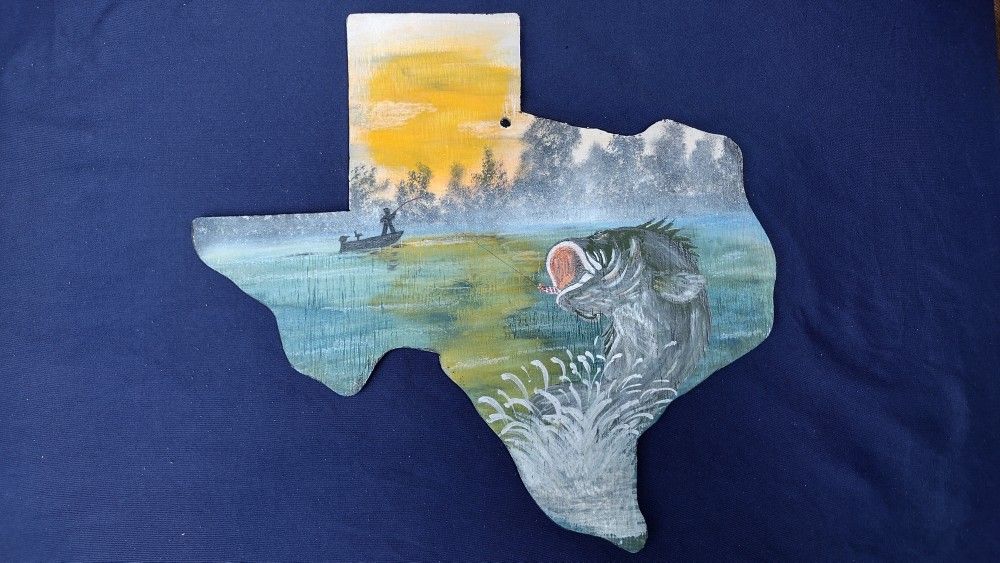 WOODEN HANDMADE BASS FISHING WALL DECORATION