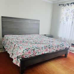 King Bed, Two End Tables, Dresser With Mirror